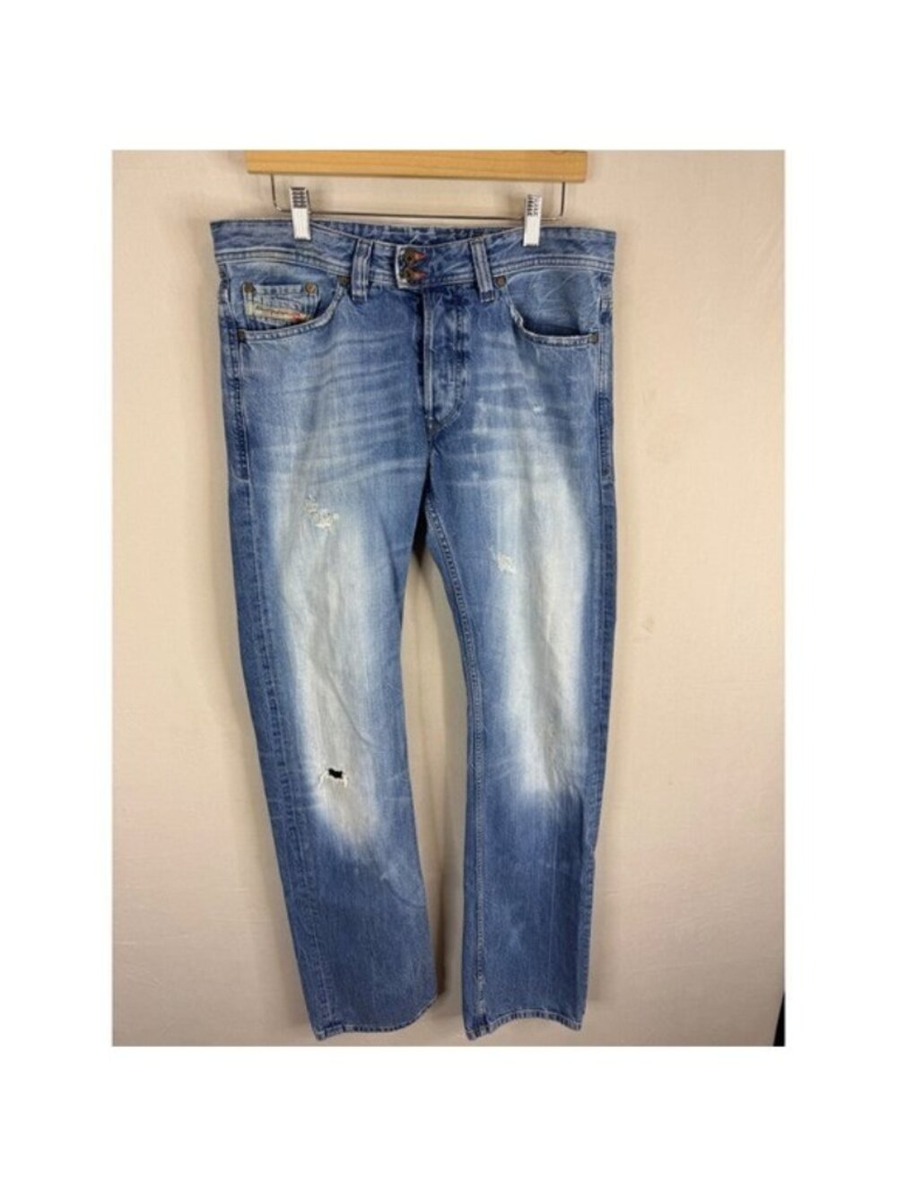 Diesel Viker-R-Box Regular Straight Jeans Mens 32x34 Blue Distressed Italy